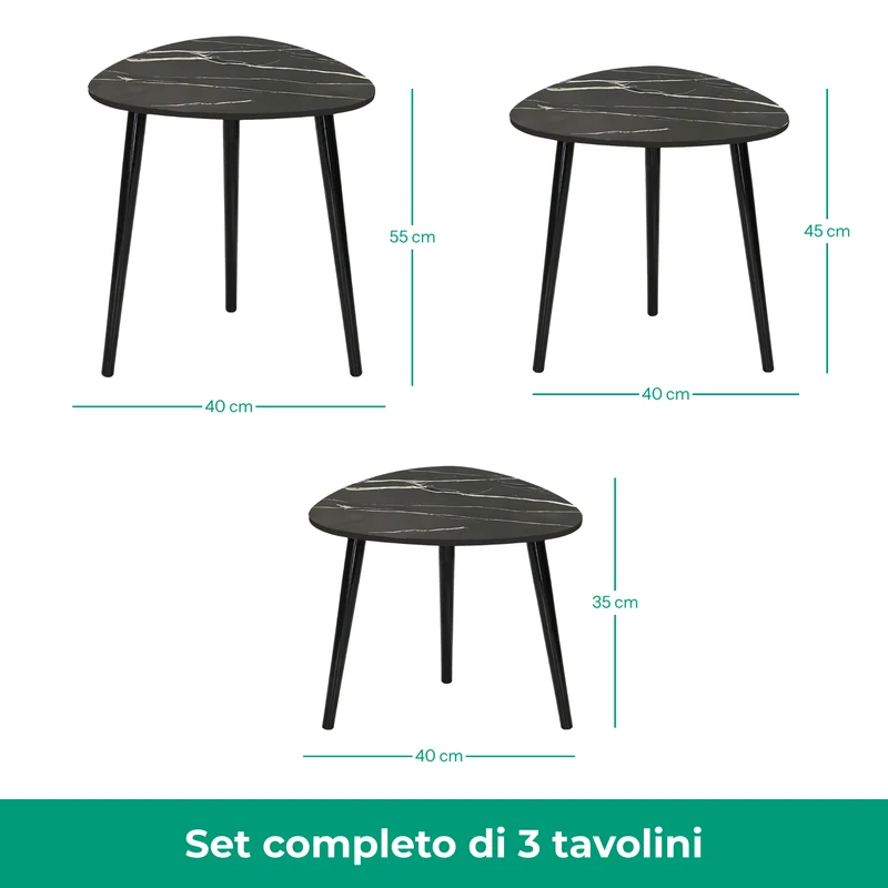 Set 3 tavolini trinangolari in legno e MDF - Tria