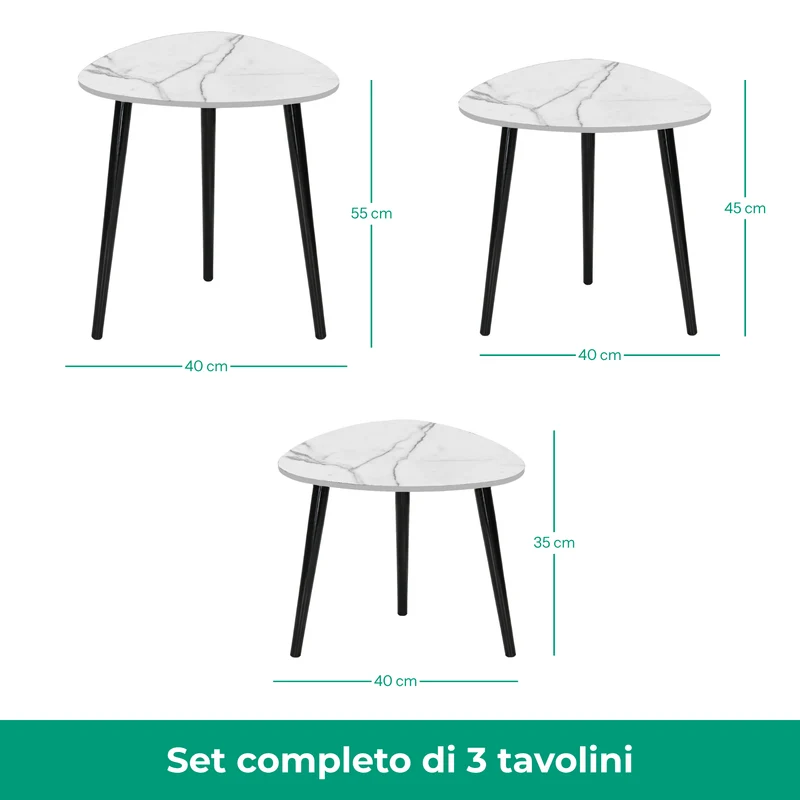 Set 3 tavolini trinangolari in legno e MDF - Tria