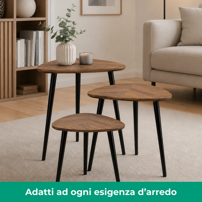 Set 3 tavolini trinangolari in legno e MDF - Tria