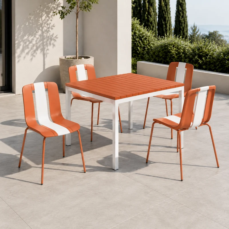 Set 4 Sedie moderne da giardino in polipropilene, fiberglass e metallo - Sunny
