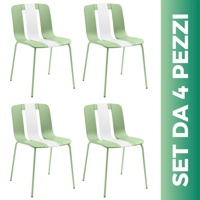 Set 4 Sedie moderne da giardino in polipropilene, fiberglass e metallo - Sunny