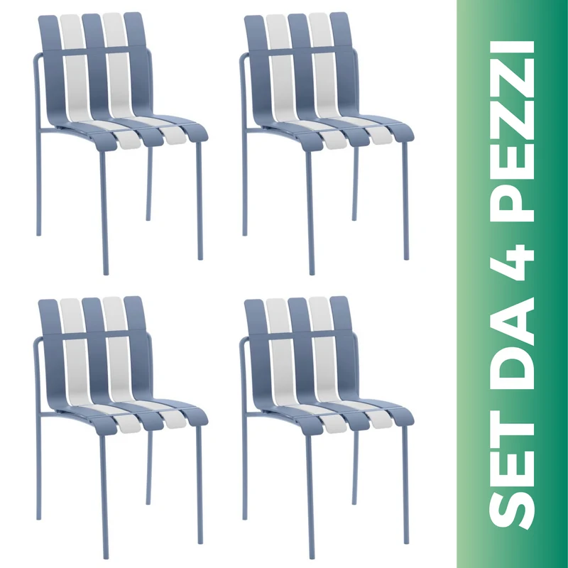 Set 4 Sedie a doghe da giardino mederne in polipropilene, fiberglass e metallo - Beach