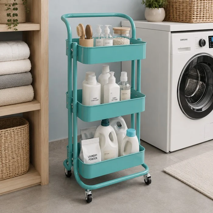 Carrello da cucina in metallo 3 ripiani, con ruote - Domera