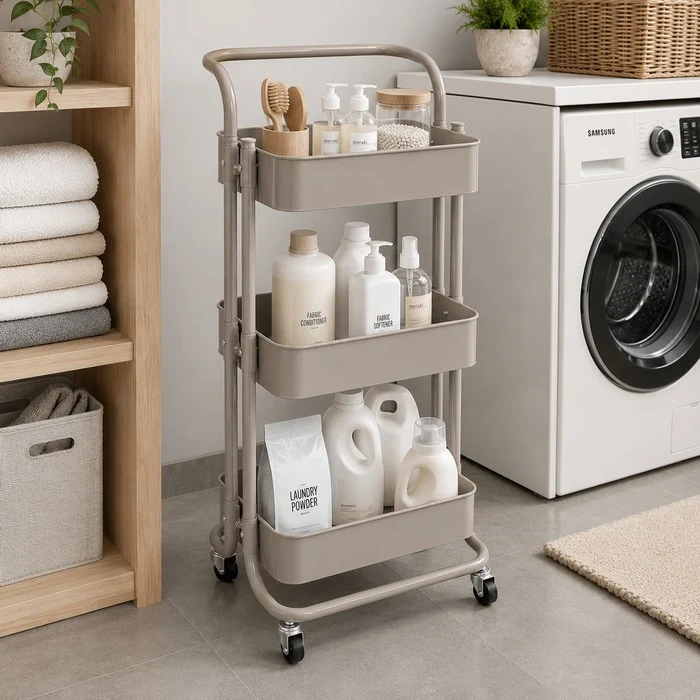 Carrello da cucina in metallo 3 ripiani, con ruote - Domera