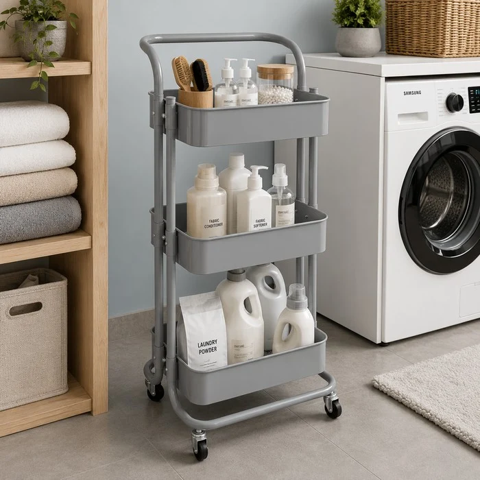 Carrello da cucina in metallo 3 ripiani, con ruote - Domera