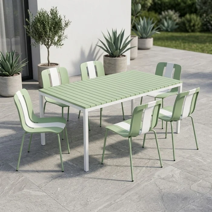 Tavolo da giardino in metallo con piano a doghe in fiberglass 160x80 cm - Summer