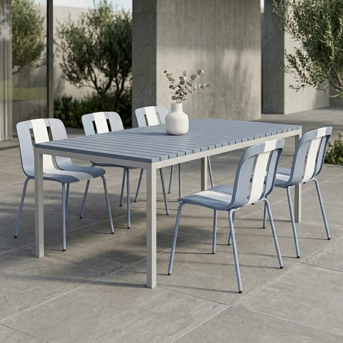 Tavolo da giardino in metallo con piano a doghe in fiberglass 160x80 cm - Summer
