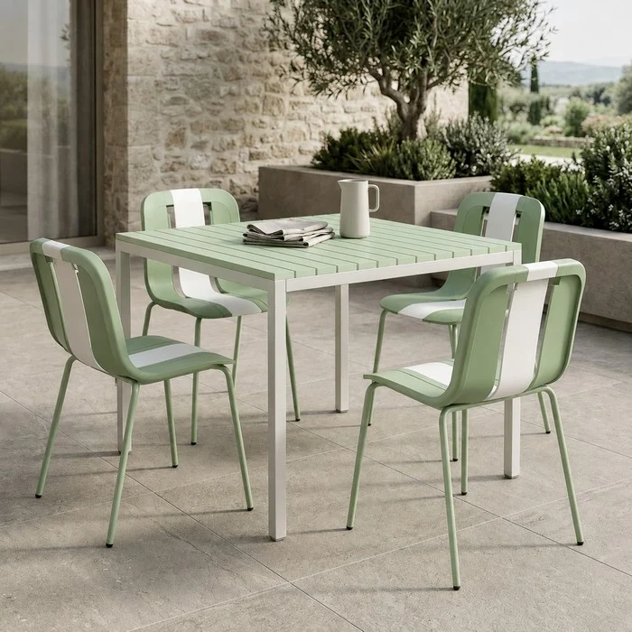 Tavolo da giardino in metallo con piano a doghe in fiberglass 80x80 cm - Summer