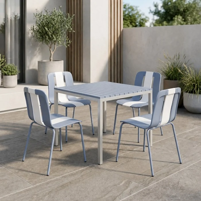 Tavolo da giardino in metallo con piano a doghe in fiberglass 80x80 cm - Summer