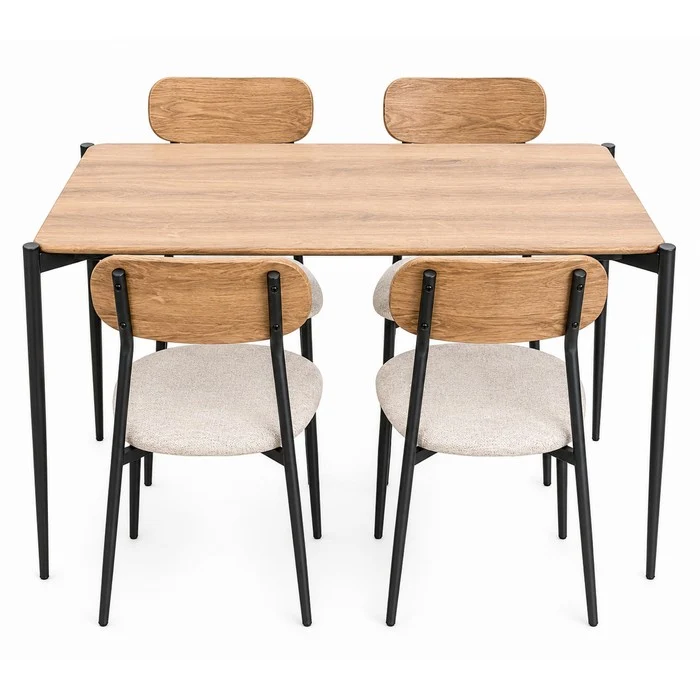 Set tavolo moderno con 4 sedie in metallo e MDF, sedute in tessuto - Emily