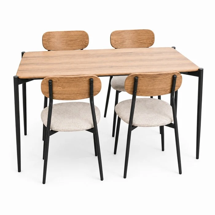 Set tavolo moderno con 4 sedie in metallo e MDF, sedute in tessuto - Emily