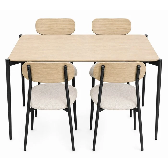 Set tavolo moderno con 4 sedie in metallo e MDF, sedute in tessuto - Emily
