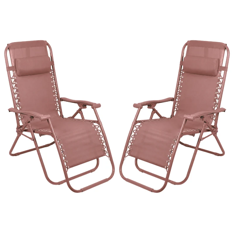 Set 2 Poltrone reclinabili in metallo e textilene monocolore con cuscino - No Gravity
