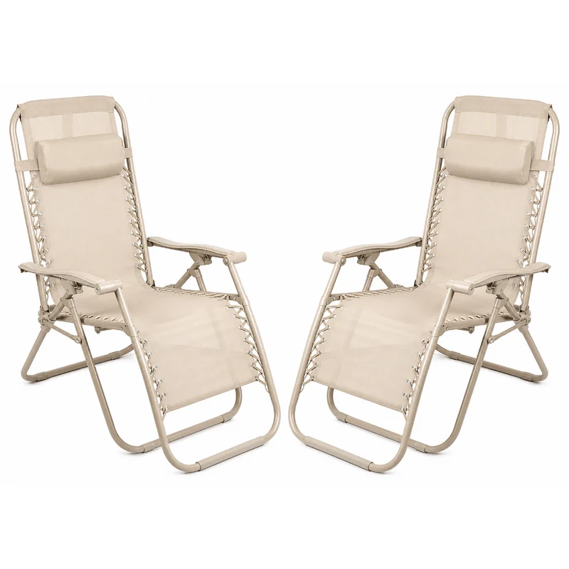 Set 2 Poltrone reclinabili in metallo e textilene monocolore con cuscino - No Gravity