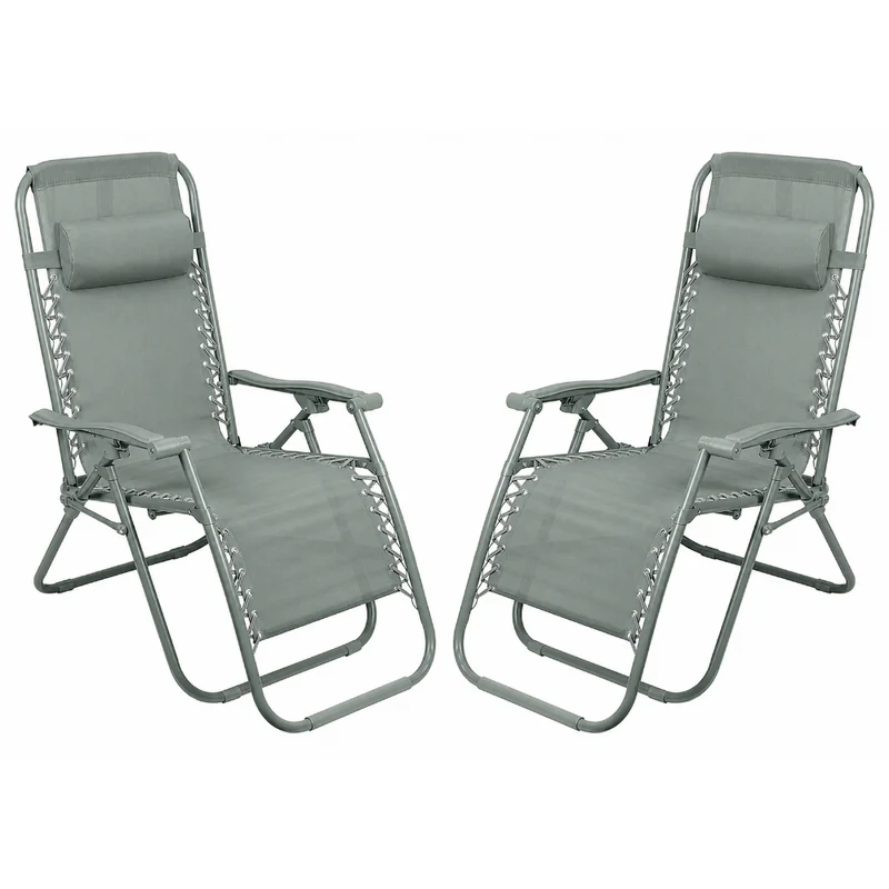 Set 2 Poltrone reclinabili in metallo e textilene monocolore con cuscino - No Gravity
