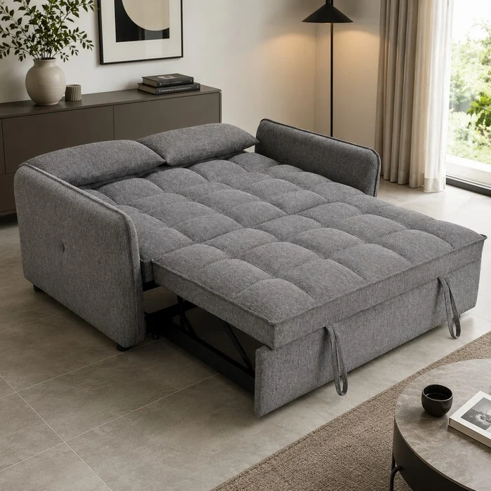 Divano letto due posti in tessuto con cuscini - Taylor
