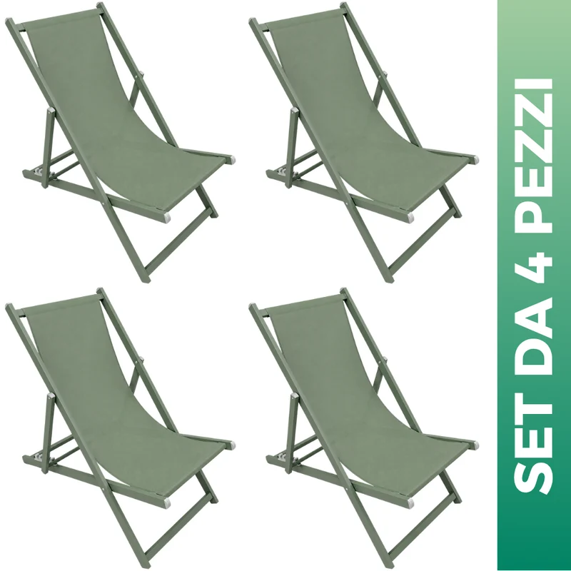 Set 4 Sedia a sdraio da giardino in alluminio e textilene