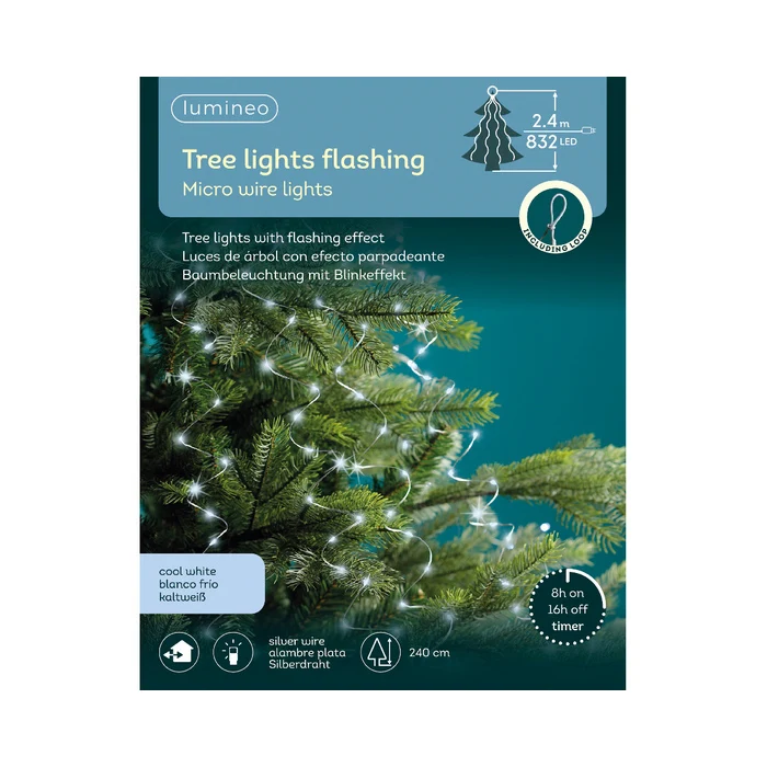 Luci a cascata per albero di Natale, 832 microled con cavo argento interno/esterno 240 cm