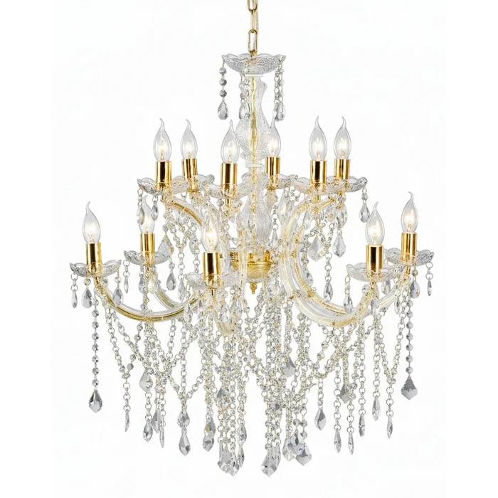Lampadario con gocce di vetro per decorazione natalizia