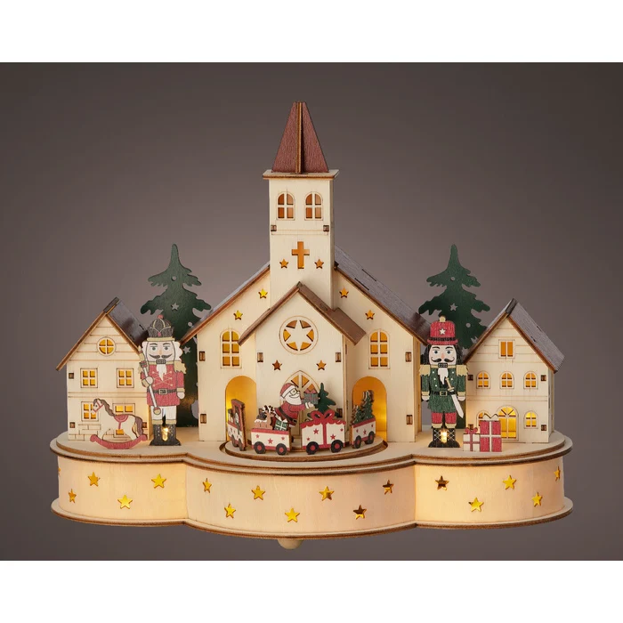 Paesaggio natalizio in compensato con LED 30 cm