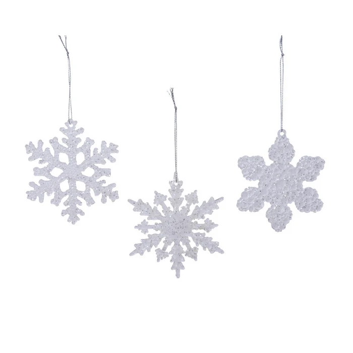 Fiocco di neve per decorazione natalizia in plastica trasparente con glitter 10 cm