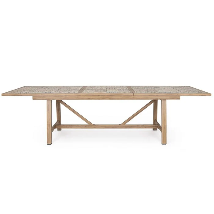 Tavolo rettangolare in alluminio allungabile, effetto legno con mattonelle 212-285x106 cm - Kalimera