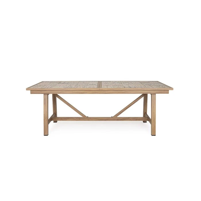 Tavolo rettangolare in alluminio allungabile, effetto legno con mattonelle 212-285x106 cm - Kalimera
