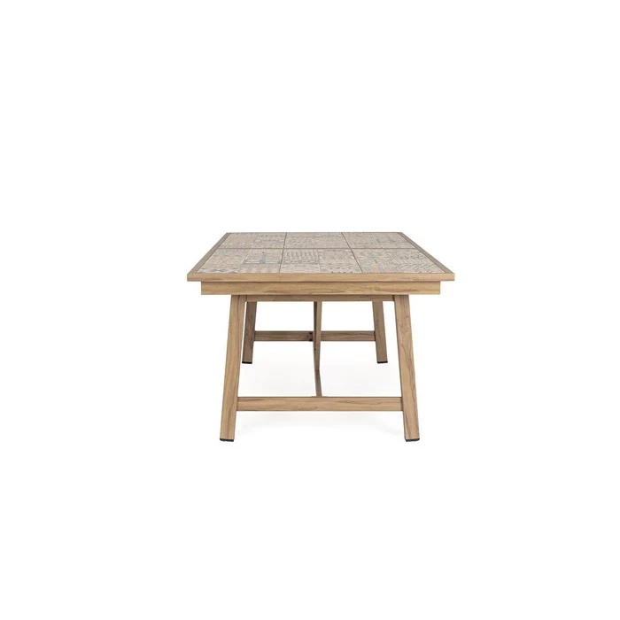 Tavolo rettangolare in alluminio allungabile, effetto legno con mattonelle 212-285x106 cm - Kalimera