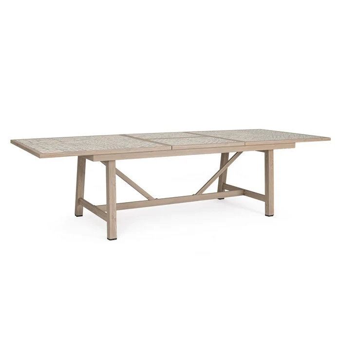 Tavolo rettangolare in alluminio allungabile, effetto legno con mattonelle 212-285x106 cm - Kalimera