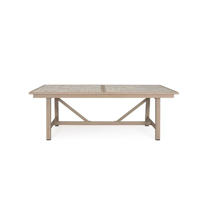 Tavolo rettangolare in alluminio allungabile, effetto legno con mattonelle 212-285x106 cm - Kalimera