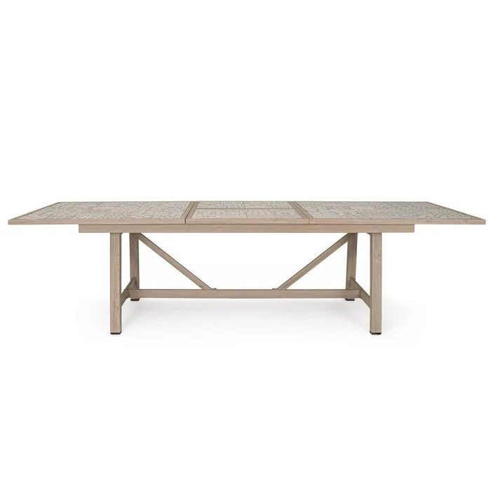 Tavolo rettangolare in alluminio allungabile, effetto legno con mattonelle 212-285x106 cm - Kalimera