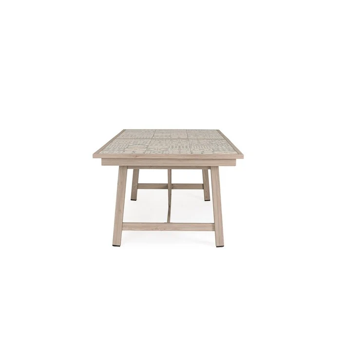 Tavolo rettangolare in alluminio allungabile, effetto legno con mattonelle 212-285x106 cm - Kalimera