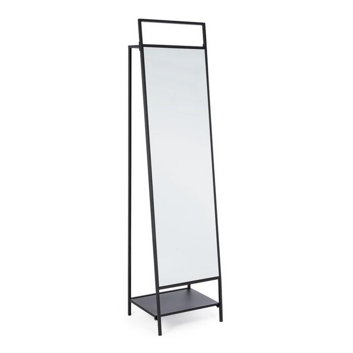 Specchio Minimal in metallo nero con ripiano e appendiabiti - Ekbal