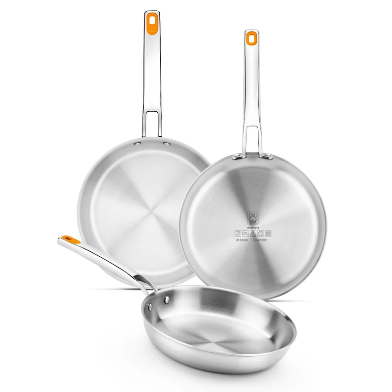 Set de 3 sartenes acero inoxidable sin antiadherente Efficient inox 20-24-26 cm