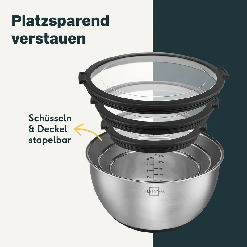 Edelstahlschüsseln mit Deckel - 5er Set