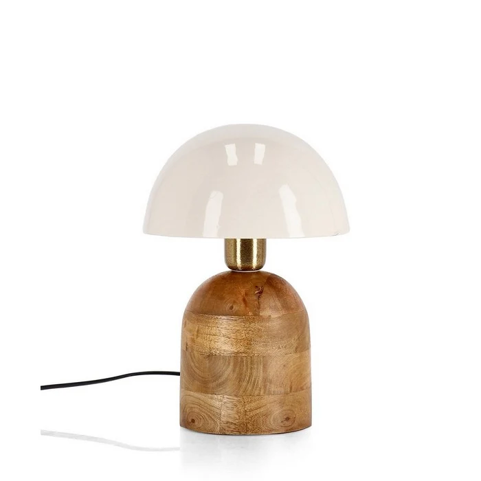 Lampada da tavolo con paralume in metallo e base in legno di mango - Donya
