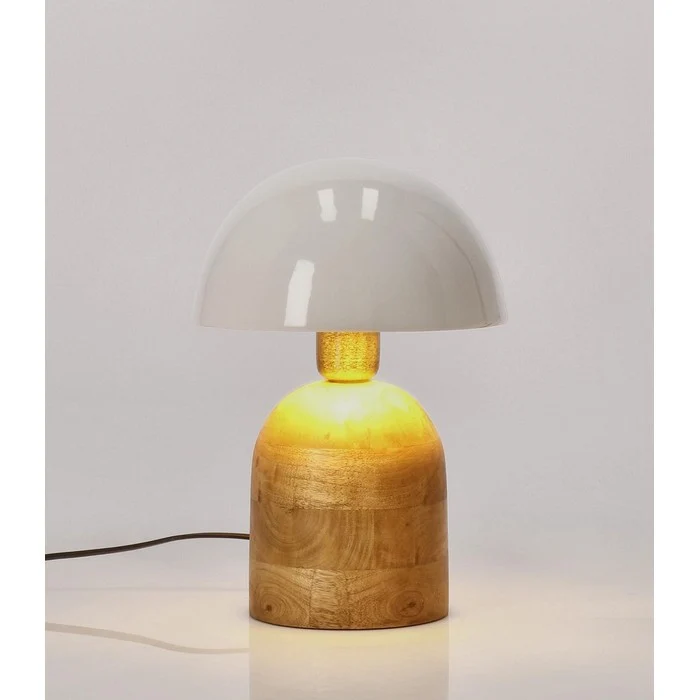 Lampada da tavolo con paralume in metallo e base in legno di mango - Donya