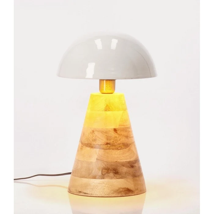 Lampada da tavolo con paralume in metallo e base in legno di mango - Donya