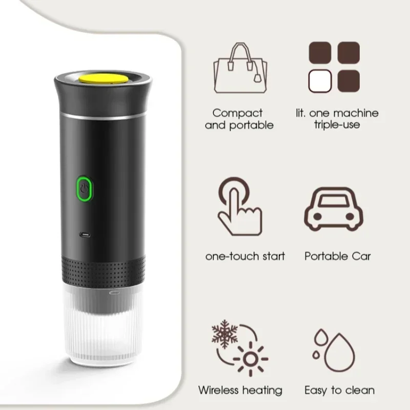 Coffee Machine Wireless Electric Coffee Machine Portable Espresso Coffee Machine Maker 3-in-1 Capsule Powder Travel Coffee Maker