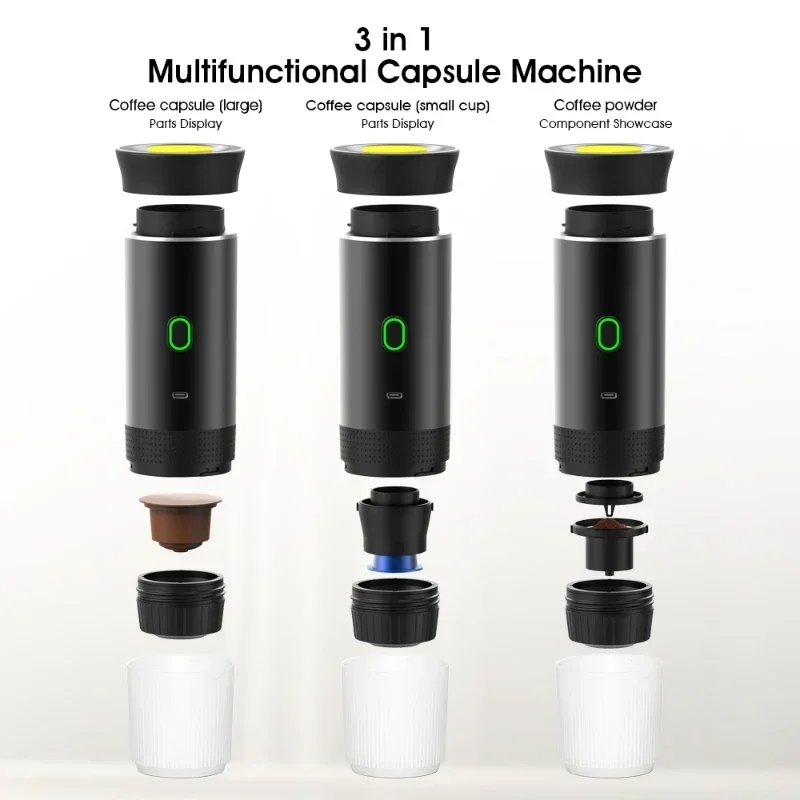 Coffee Machine Wireless Electric Coffee Machine Portable Espresso Coffee Machine Maker 3-in-1 Capsule Powder Travel Coffee Maker
