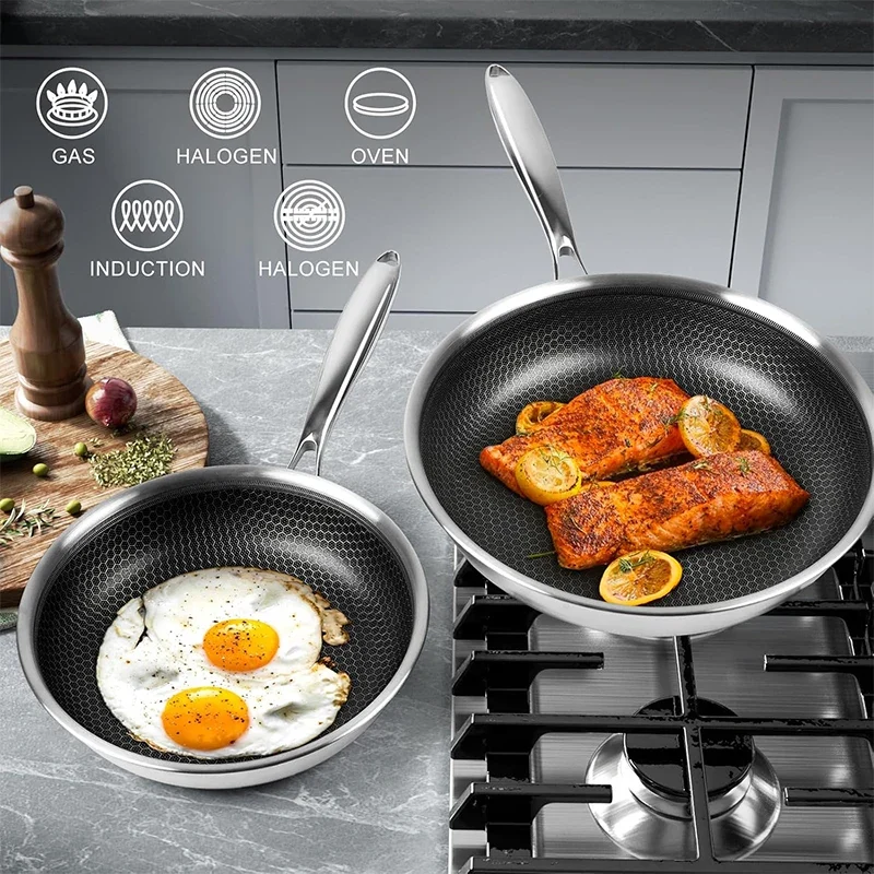 20 24 28cm Nonstick Frying Pan Stainless Steel Cooking Skillet PFOA Free Hybrid Frying Pan Kitchen Fry Pan Dishwasher Safe JT562