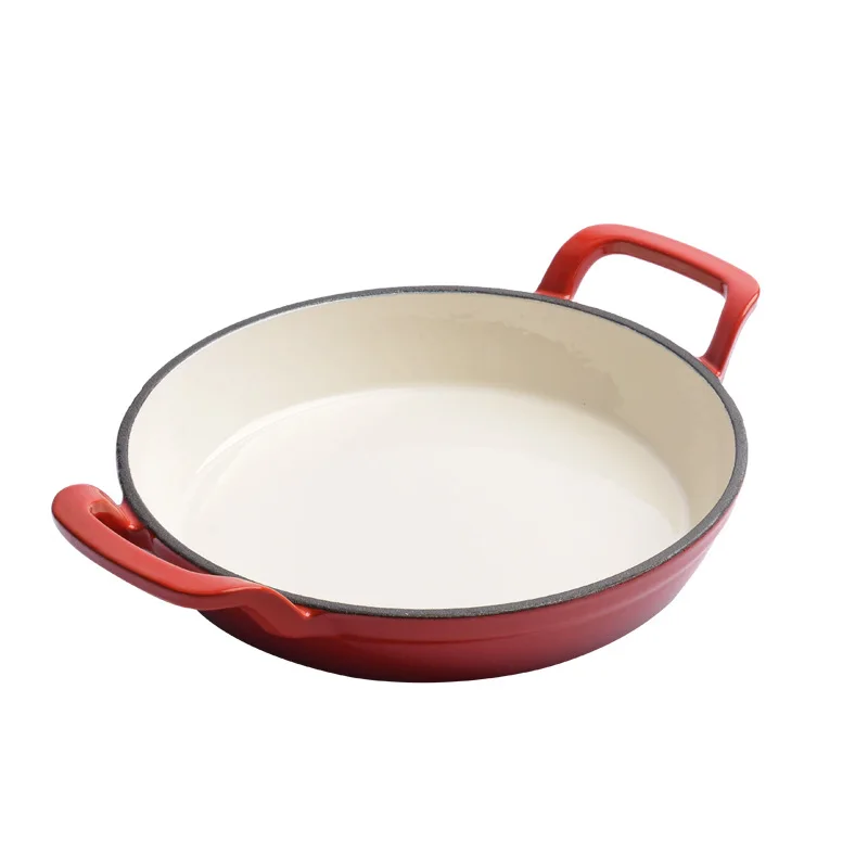 Enameled Cast Iron Frying Pan 20cm Dual Loop Handle Skillet Non Stick Grill Pan For Fried Steak For Oven Stovetop Induction
