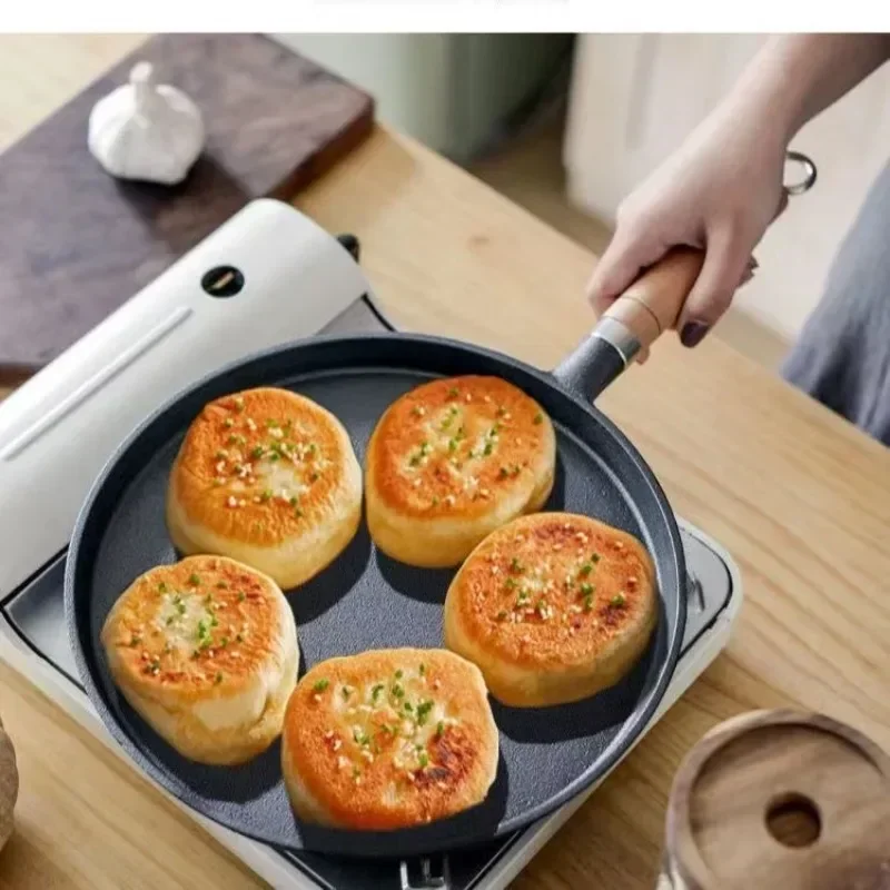 26cm Cast Iron Frying Pan Uncoated Non-stick Egg Pancake PanCrepe Maker Steak Frying Pot Gas Induction Cooker Kitchen Cookware
