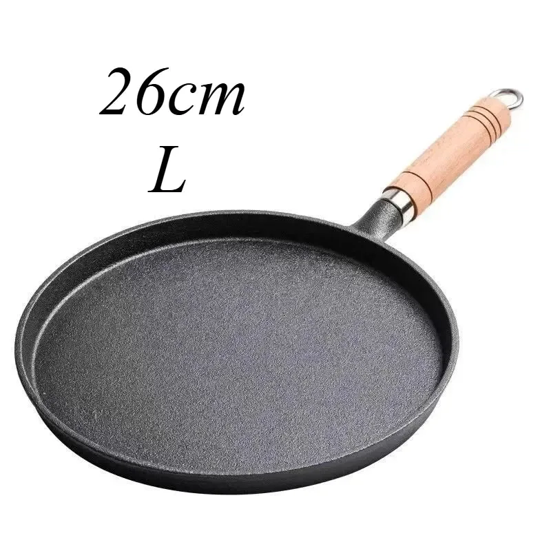 26cm Cast Iron Frying Pan Uncoated Non-stick Egg Pancake PanCrepe Maker Steak Frying Pot Gas Induction Cooker Kitchen Cookware