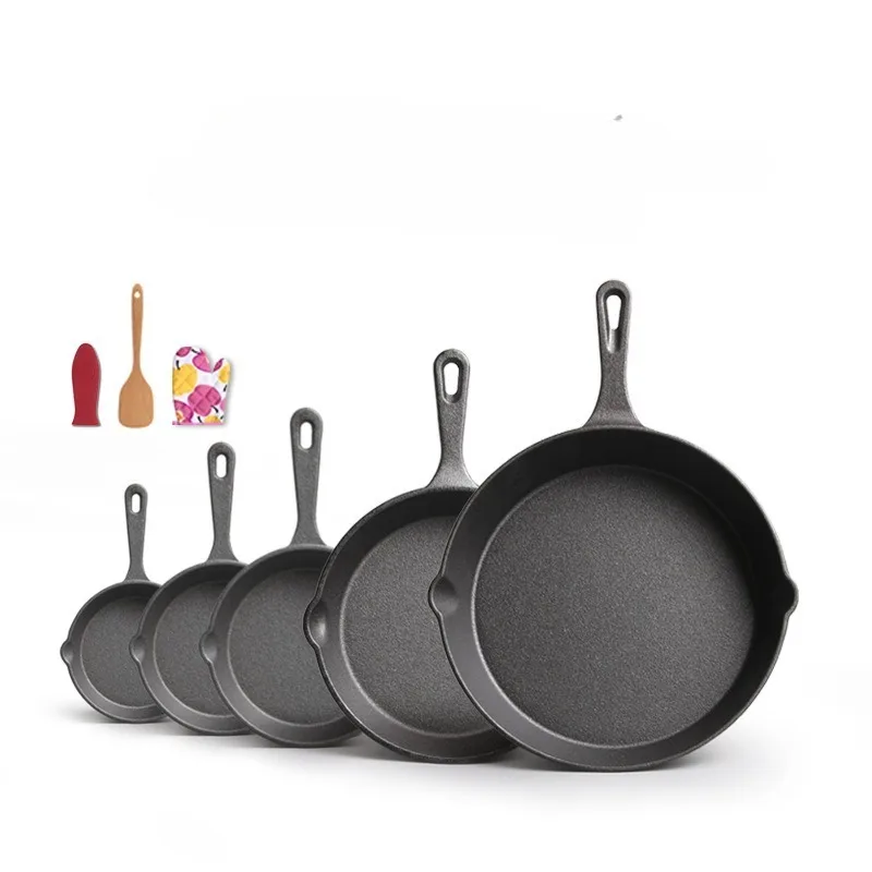 Cast Iron Pan Uncoated Frying Pan Small Frying Egg Pan Household Pan Kitchenware Set Oil Splashing Pan Cast Iron Cookware Frying