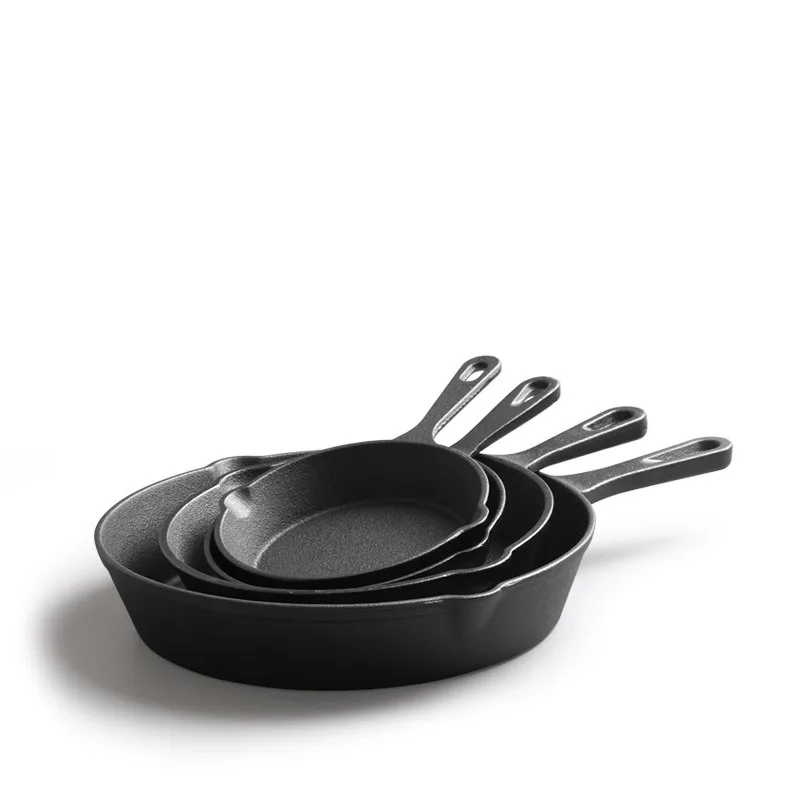Cast Iron Pan Uncoated Frying Pan Small Frying Egg Pan Household Pan Kitchenware Set Oil Splashing Pan Cast Iron Cookware Frying