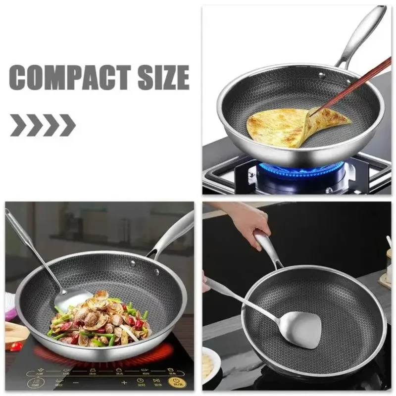 26/28/30cm Frying Pan Non-coated Stainless Steel NonStick Pan Multi-functional Thickened Honeycomb Pot Gas Induction Cooker