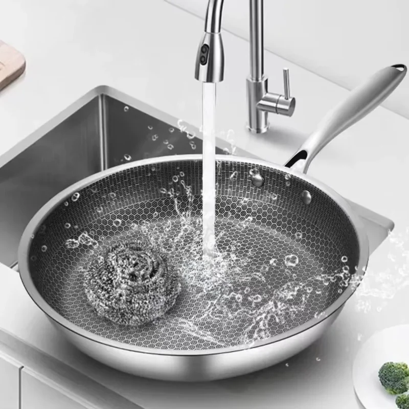 26/28/30cm Frying Pan Non-coated Stainless Steel NonStick Pan Multi-functional Thickened Honeycomb Pot Gas Induction Cooker