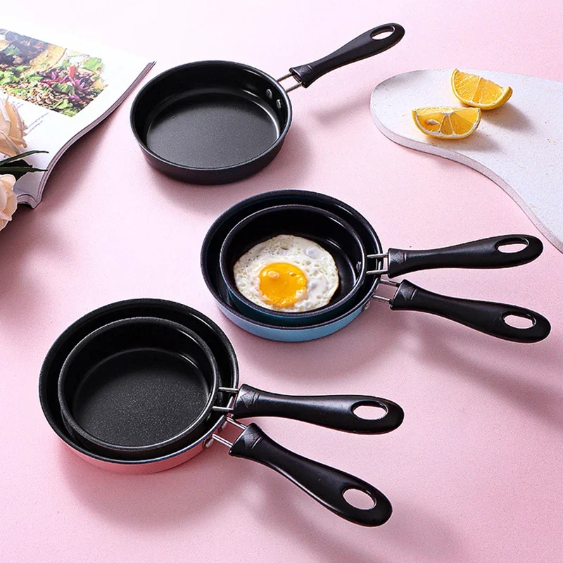 12cm Mini Frying Pan Stainless Steel Prevent Stick Induction Pot Round Breakfast Small Fry Egg Pan With Long Handle Kitchen Tool
