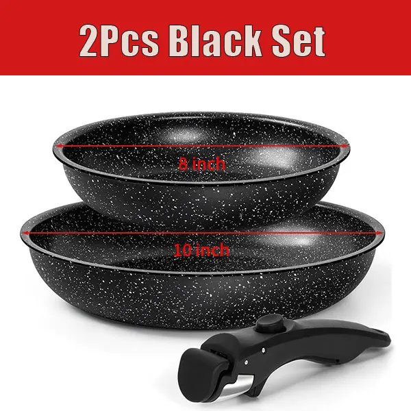 2/3Pcs Frying Pans Set Stackable Nonstick Egg Fry Pans with Removable Handle Non Stick Fried Steak Skillet Cooking Pot Cookware
